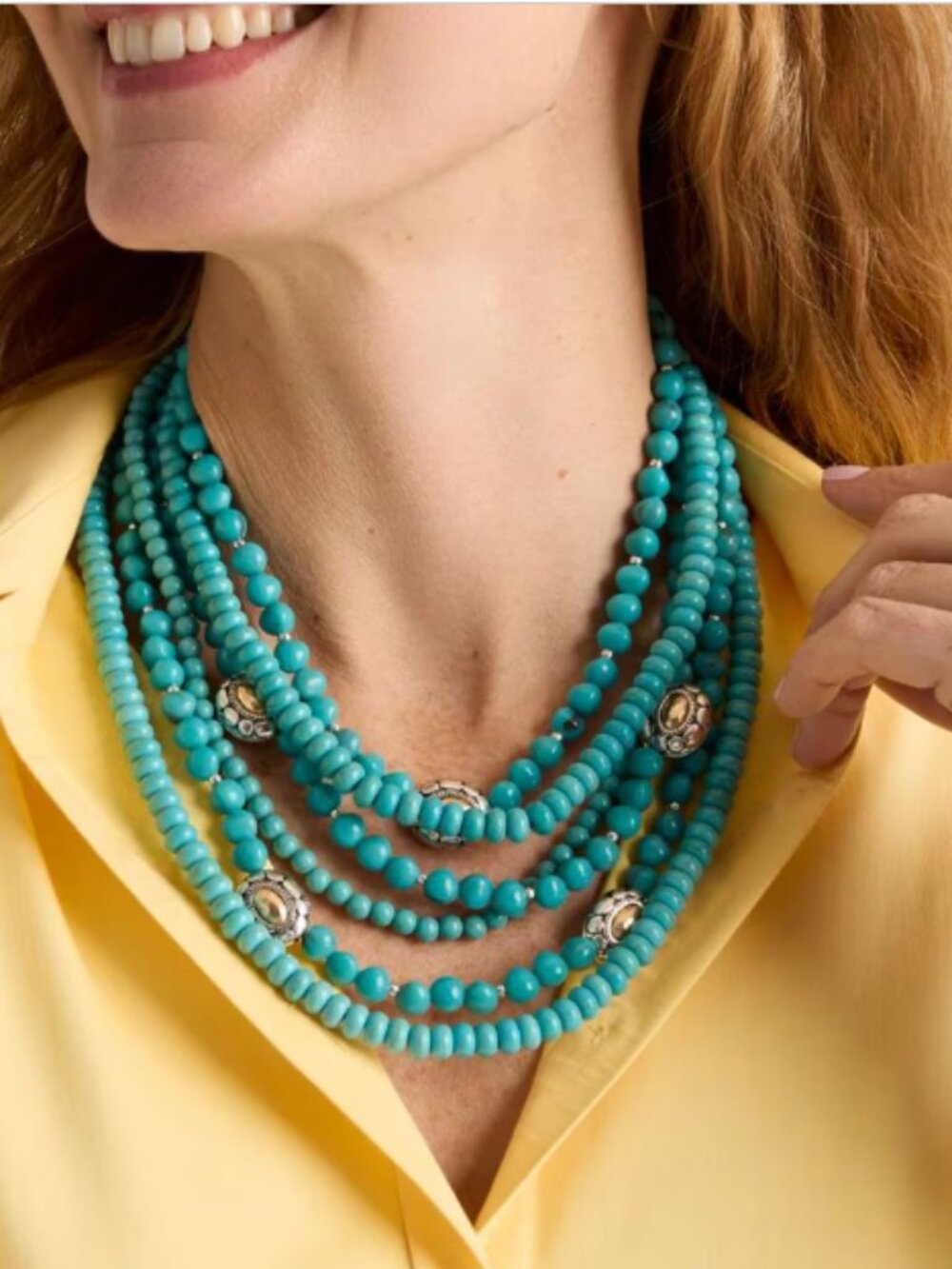 CHICO'S Turquoise Multistrand Bib Necklace AND matchinb earrings.
